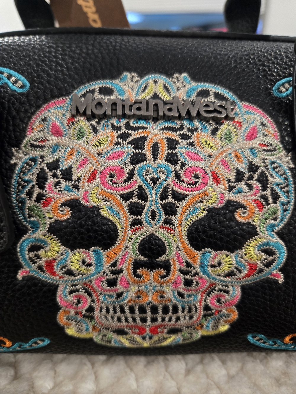 Montana West Sugar Skull Embroidered Satchel Crossbody NWT - Picture 2 of 13